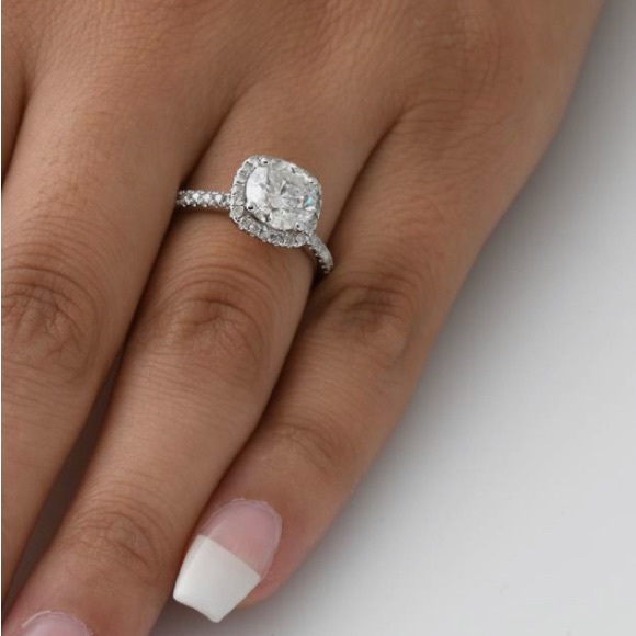 Diamond 2CTW Genuine Cushion Cut Halo White Gold Ring Certified GIA Authentic - Picture 2 of 16